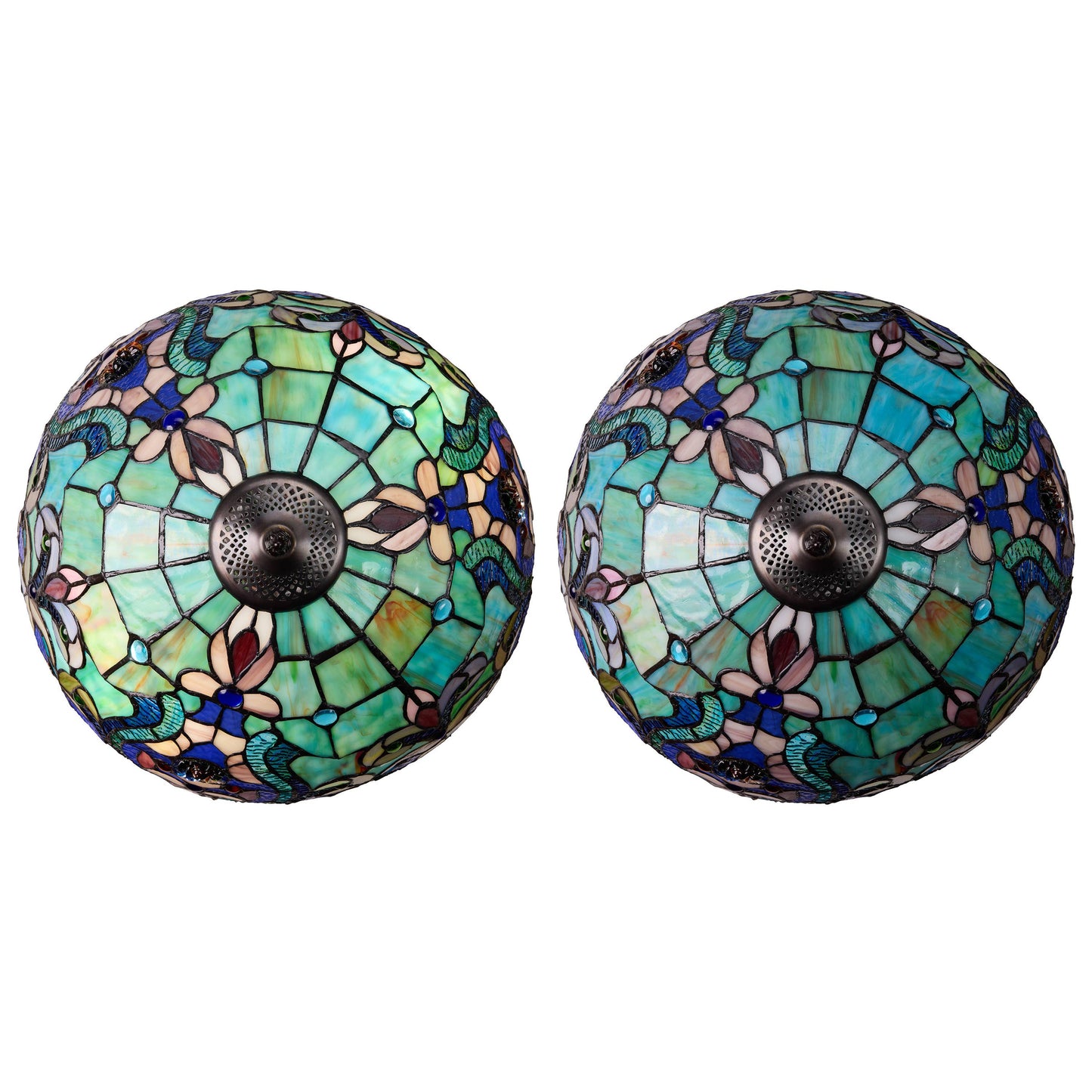 River of Goods - 24"H Double Lit Teal Tiffany Style Stained Glass Table Lamp