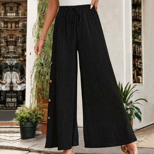 UZ Wholesale Store - Textured Black High-Waisted Wide Leg Pants: BLACK / S