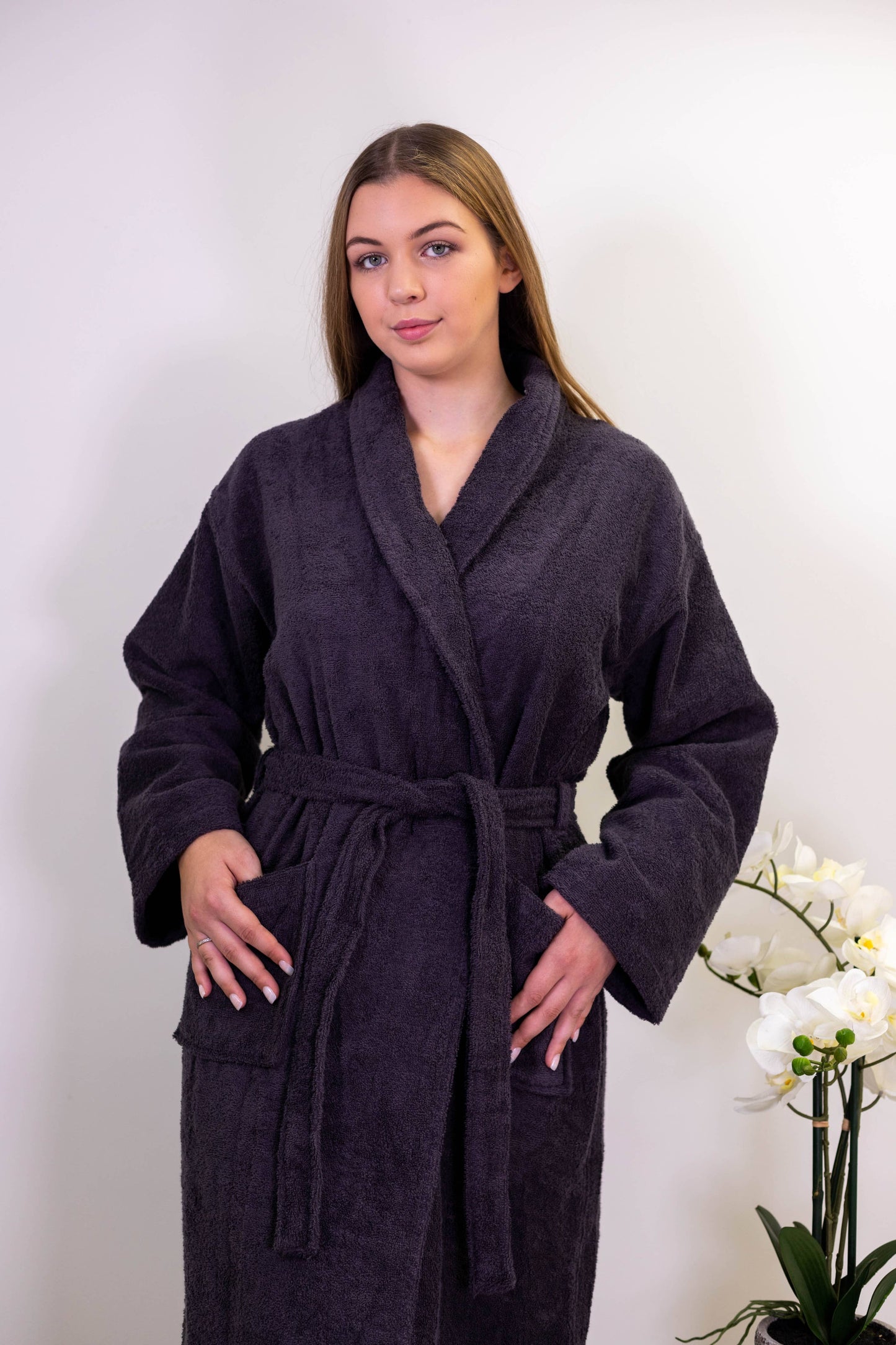 Allure Bath Fashions - Hotel Luxury Unisex Towelling Bathrobe - 100% Cotton: White / S/M
