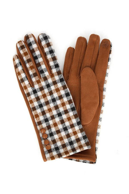 Shop Neighbors - CHECKERED BUTTON SMART TOUCH GLOVES: TAUPE