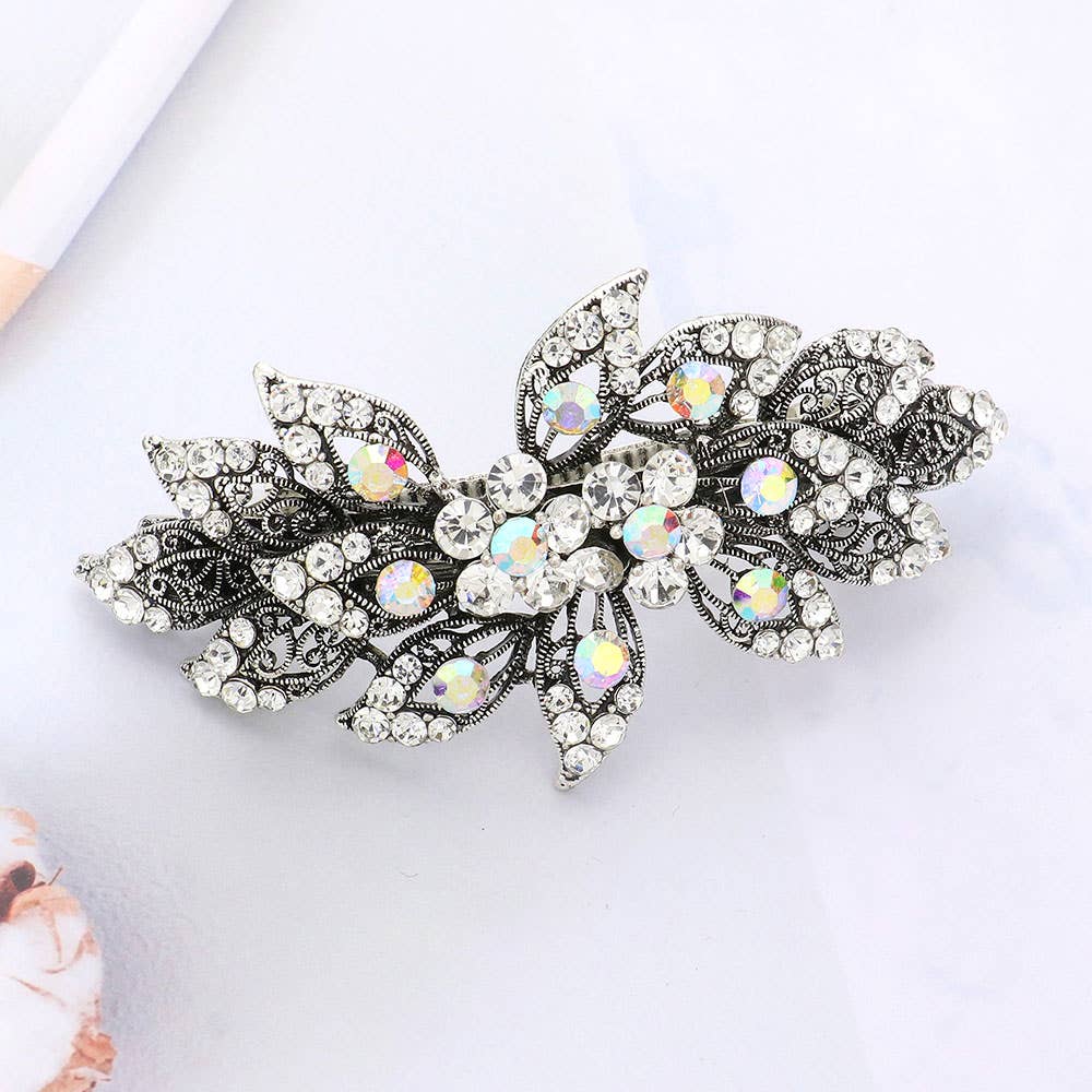Sensibling Corp. - Stone Embellished Flower Leaf Cluster Barrette
: Clear