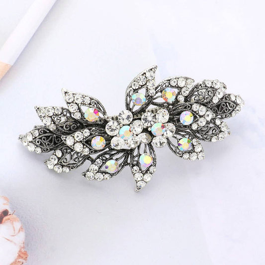 Sensibling Corp. - Stone Embellished Flower Leaf Cluster Barrette
: Clear