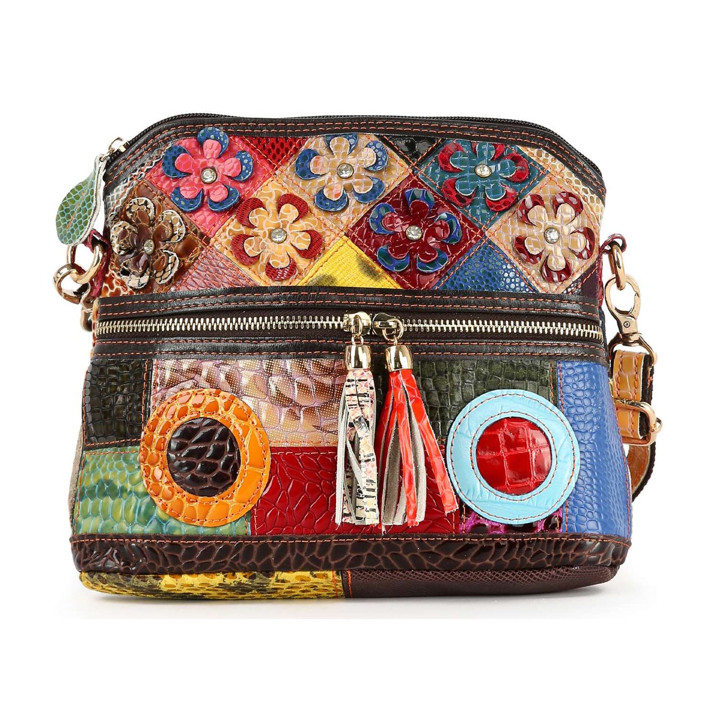 Handbag Express - Genuine Leather Colorful Crossbody Sling: Multi