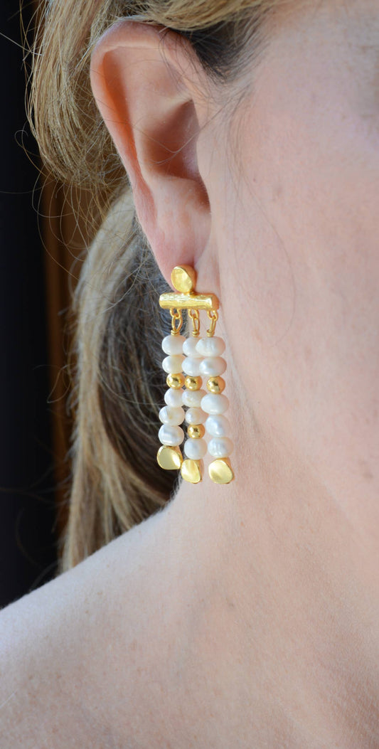 AJS Design Studio - Cleopatra earring with freshwater pearl strands