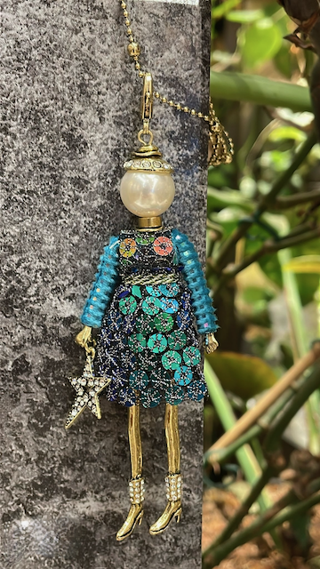 Pretty Persuasions - N23188D Stone Adorned French Doll Stainless Steel Necklace: 08 Magenta/Green