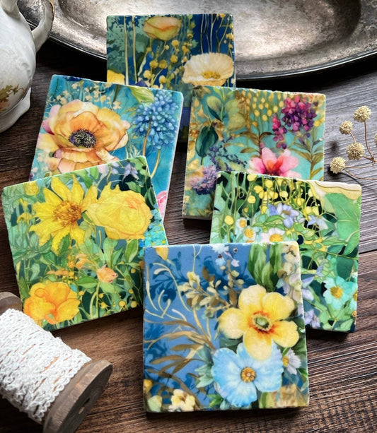 The Painted Lily - Watercolor Garden Sunshine stone coasters - case of 6