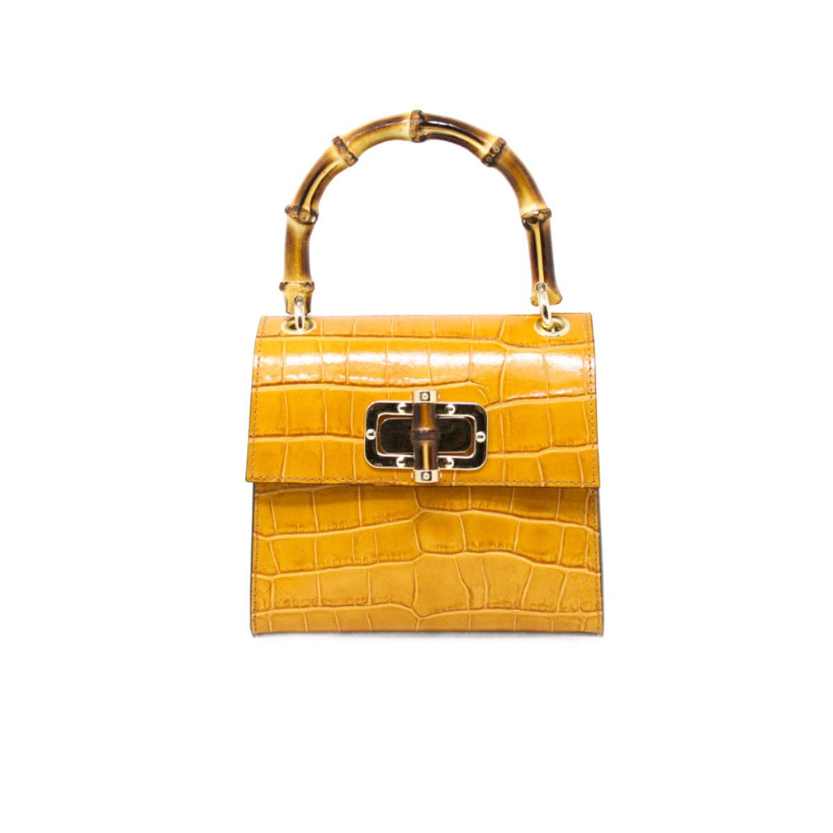 German Fuentes Handbags - GF1922 GENUINE ITALIAN LEATHER BAMBOO HANDLE BAG: NAVY BLUE