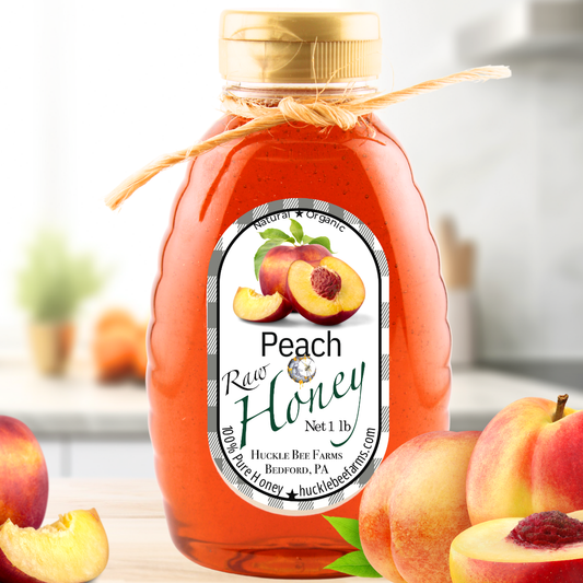 Huckle Bee Farms LLC - Peach Infused Raw Honey: 1 lb Bottle