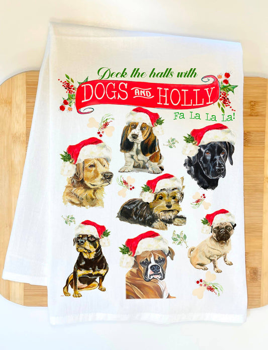 Pamela Cassidy Designs - Christmas Dogs & Holly Kitchen Towel