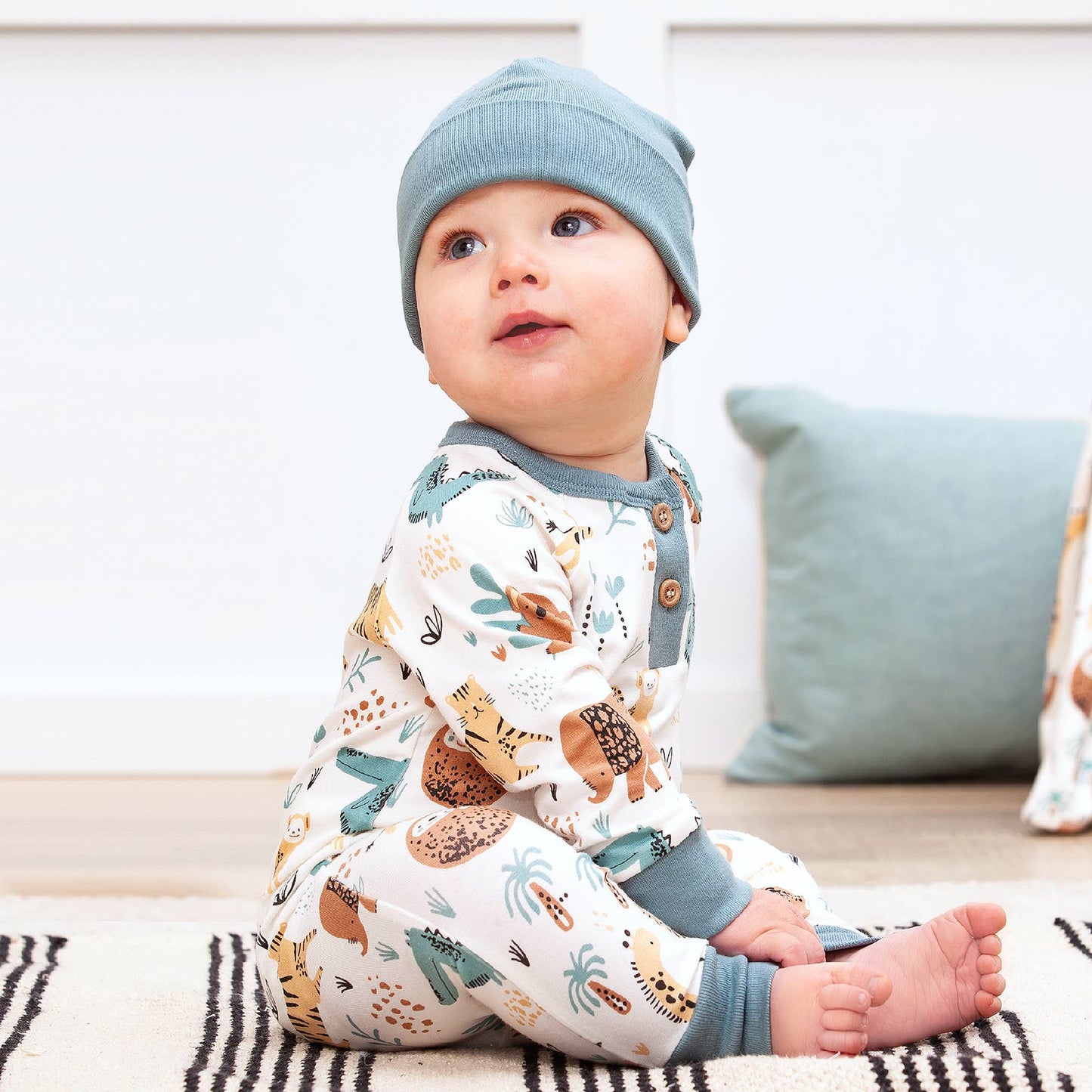 Tesa Babe - Jungle Jamboree Bamboo Henley Romper: 3-6M