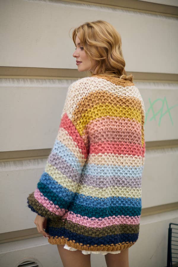 SAACHI - Rainbow Knitted Cardigan: Blue Combo