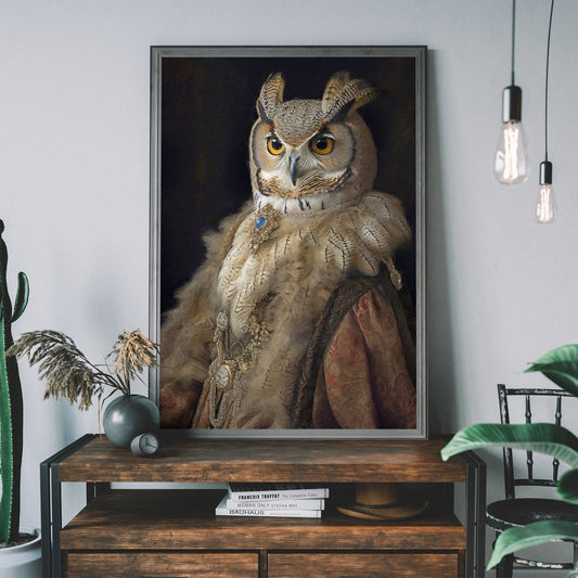 Ink & Drop - Owl Lady Animal Bird Portrait Print: 11 ¾ x 15 ¾ in | 30x40 cm / Matte
