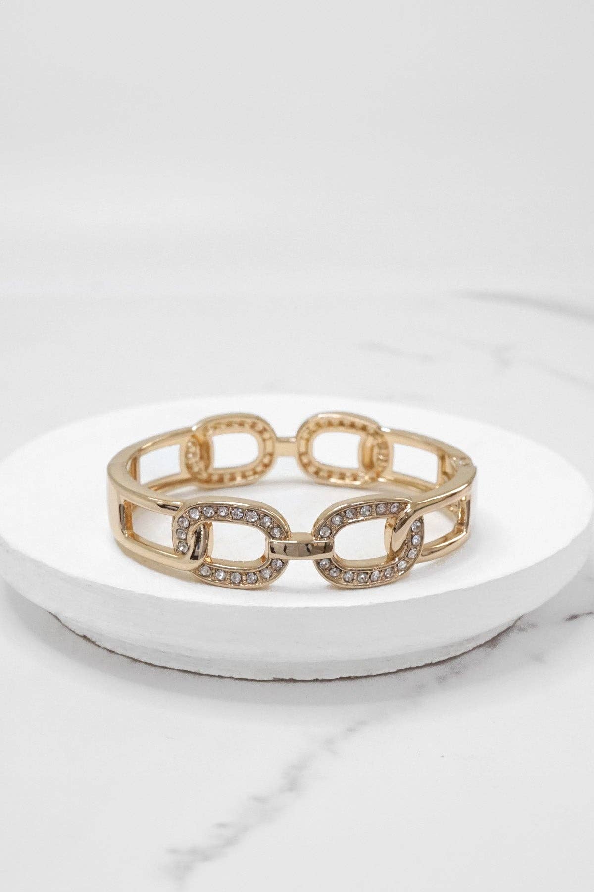 PennyLine inc - Sparkly Bangles hinge stretch links Gold tone Crystals: Stretch links bangle
