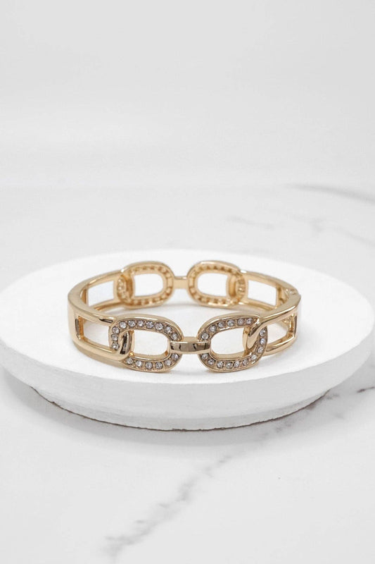 PennyLine inc - Sparkly Bangles hinge stretch links Gold tone Crystals: Stretch links bangle