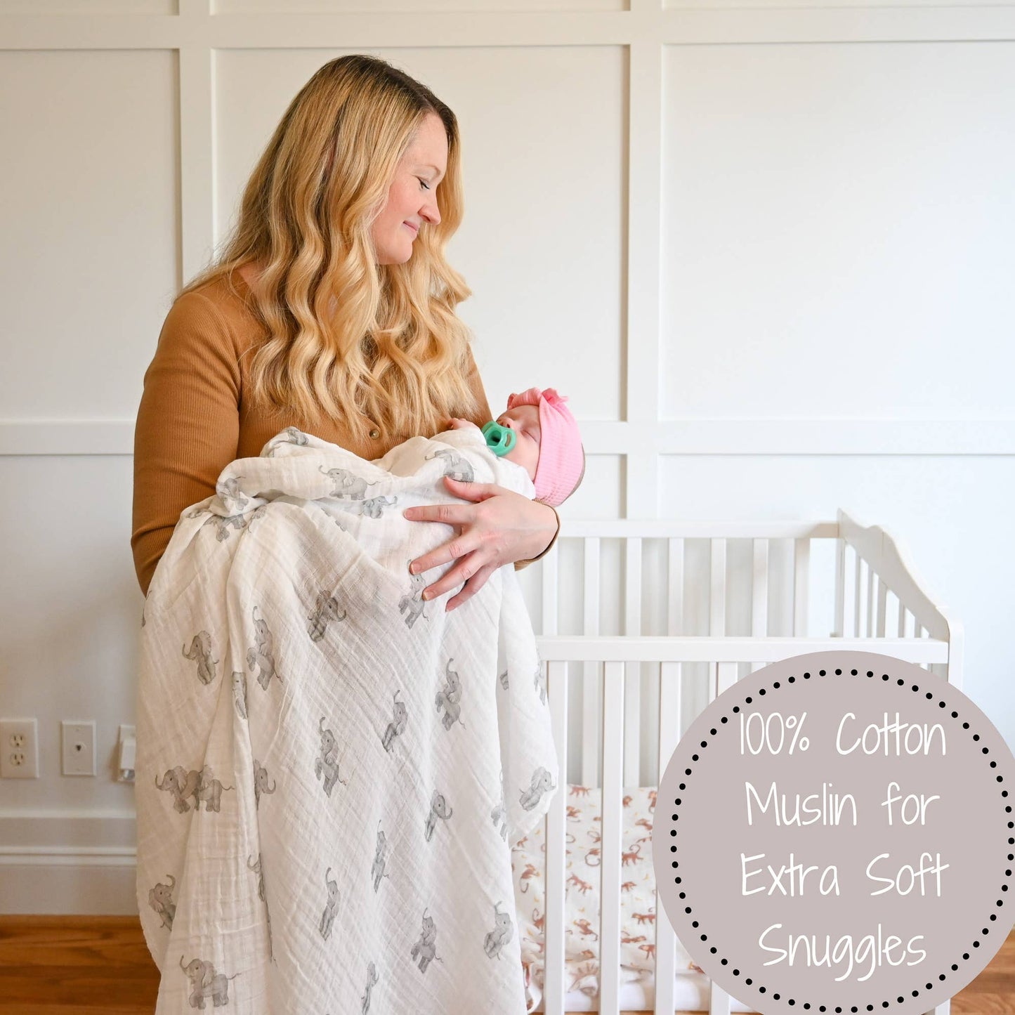 LollyBanks - Baby Elephant Muslin Swaddle Blanket