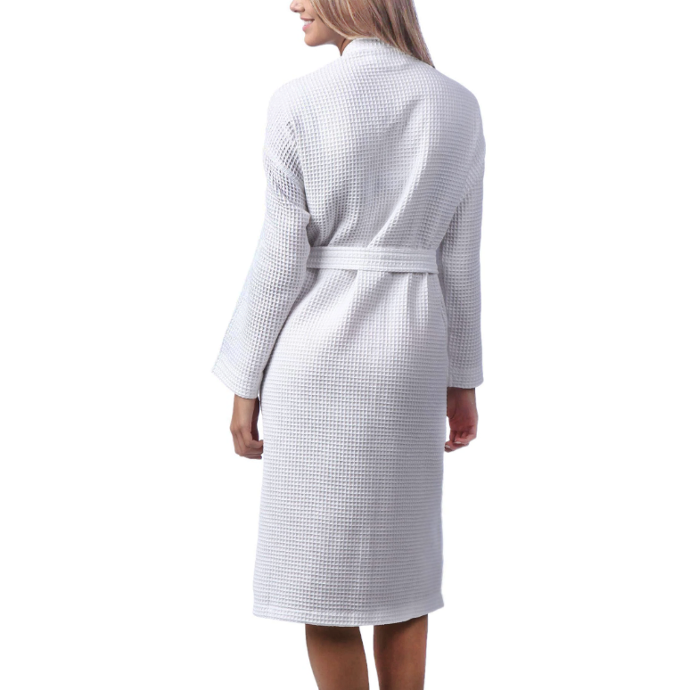 Allure Bath Fashions - Unisex Lightweight Waffle Bathrobe, Spa Dressing Gown Kimono: White / S/M