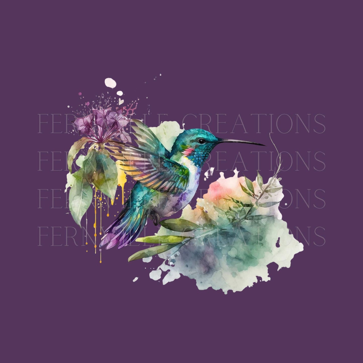 Fernville Creations - Hummingbird Watercolor Art Luxury Bathroom Hand Towel