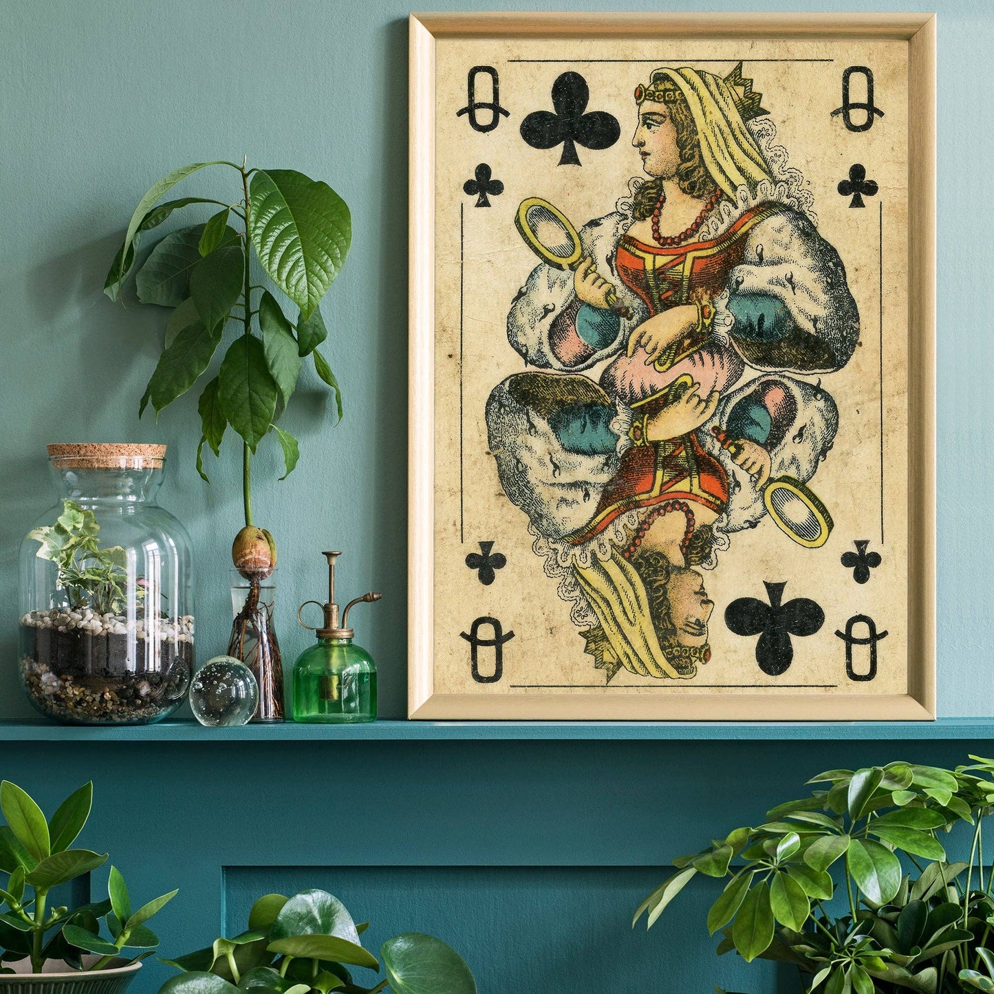 Ink & Drop - Vintage Playing Card Print - Queen of Clubs: 11 ¾ x 15 ¾ in | 30x40 cm / Matte