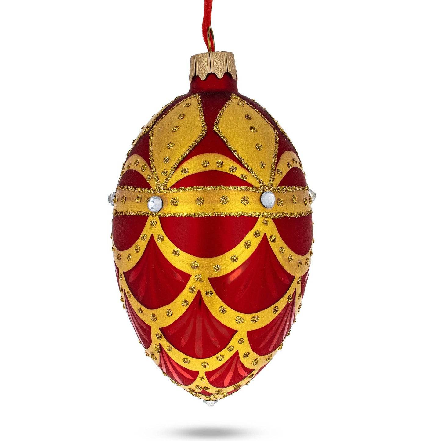 BestPysanky - Gold Trellis on Red Egg Glass Ornament