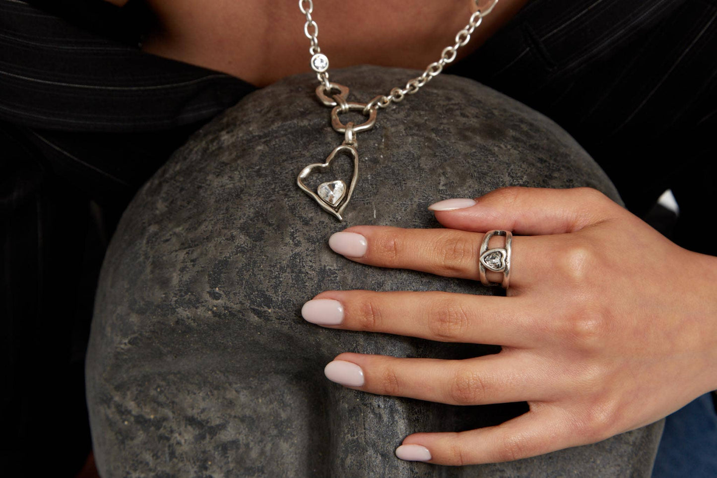 Chanour - Handmade Clear Crystal Heart Brass Ring - 6905