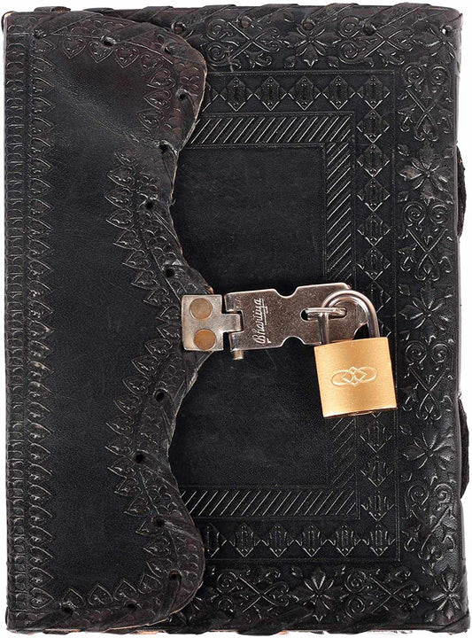 Tuzech Leather - TUZECH Leather Journal for Men and Women Leather Diary to Write Poems,Sketchbook, Record Keeping Notebook Personal Memoir with Lock and Key - Unlined 7 Inches: Black
