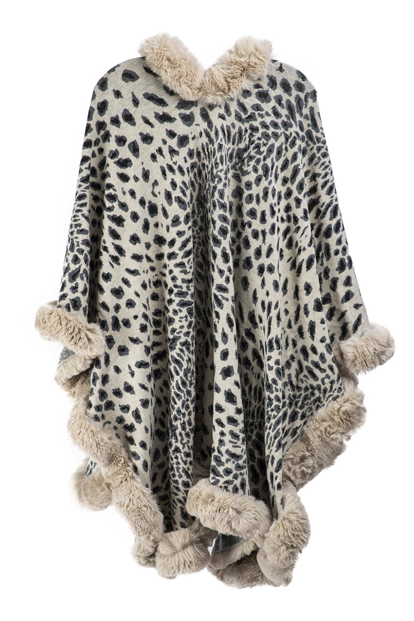 SAACHI - Faux Fur Cheetah Patterned Cape Kimono