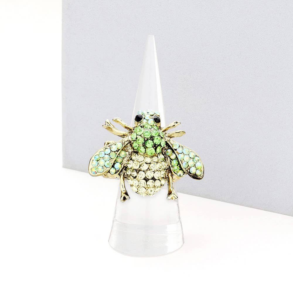 Sensibling Corp. - Crystal Honey Bee Stretch Ring: Aqua