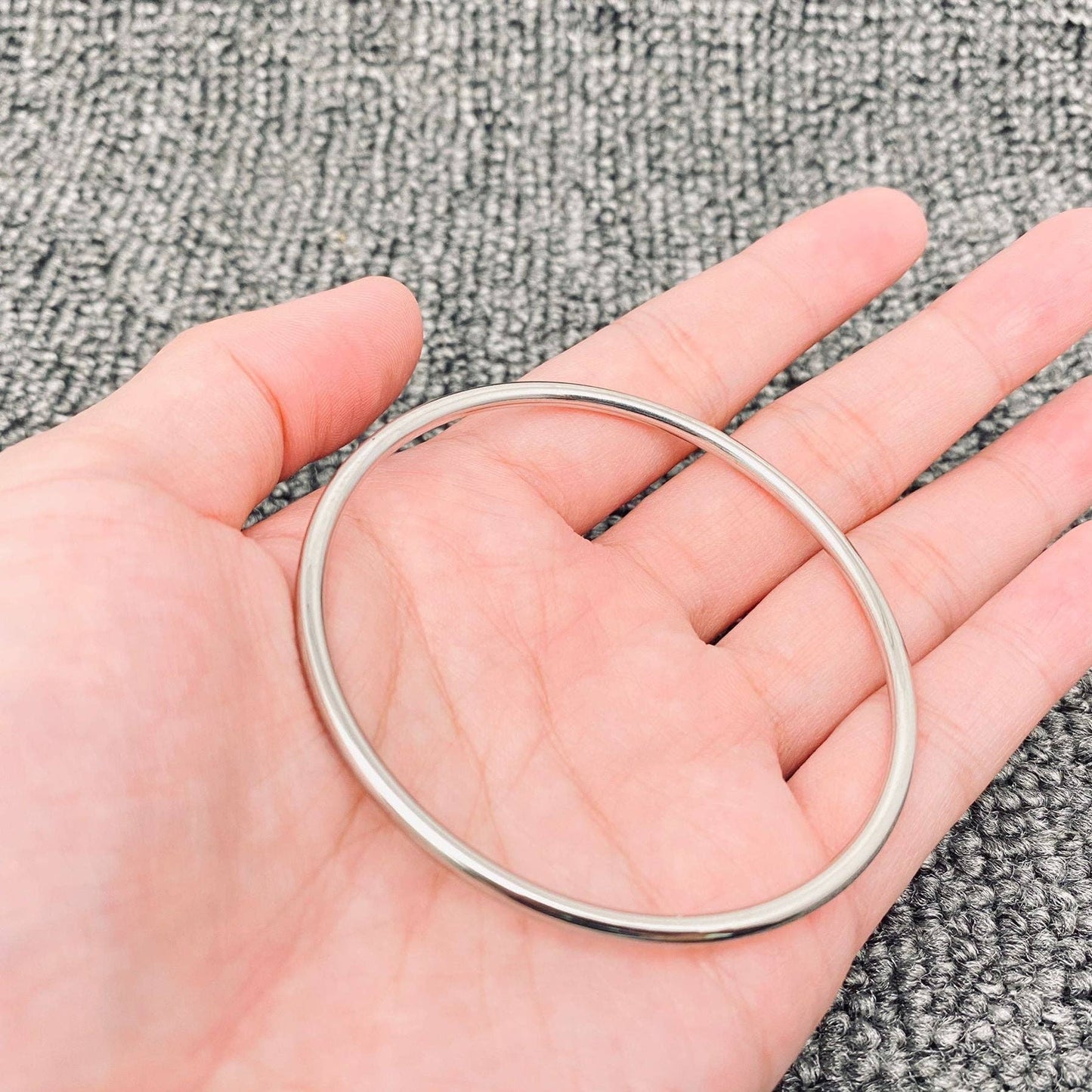 Mio Queena - 5 Sizes 3 Colors Optional 3mm Stainless Circle Bangle - FGS: Golden / XS/56mm (Inner diameter)