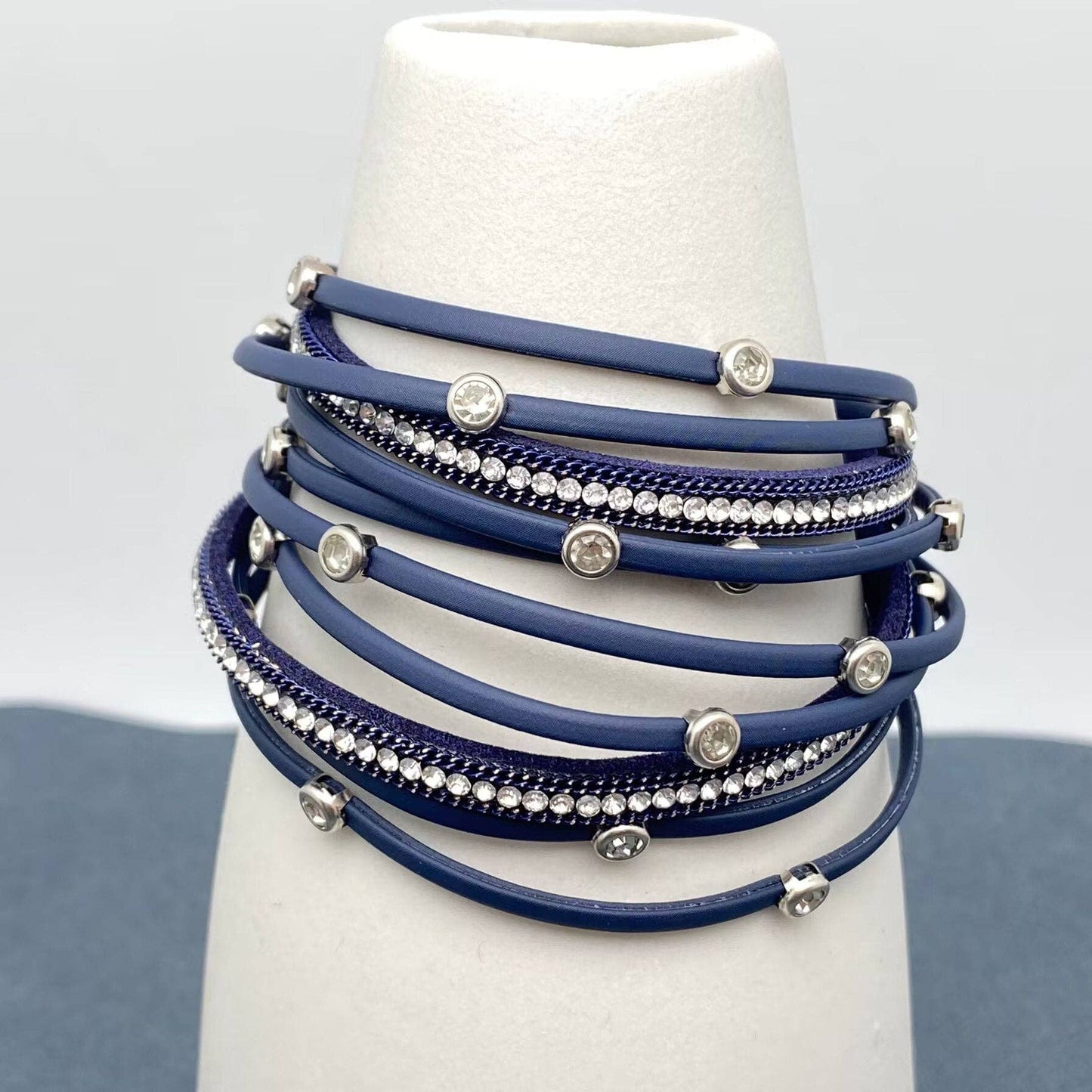 Mio Queena - Cubic Zirconia Multi-layer Leather Magnetic Buckle Bracelet - BJ: Coffee