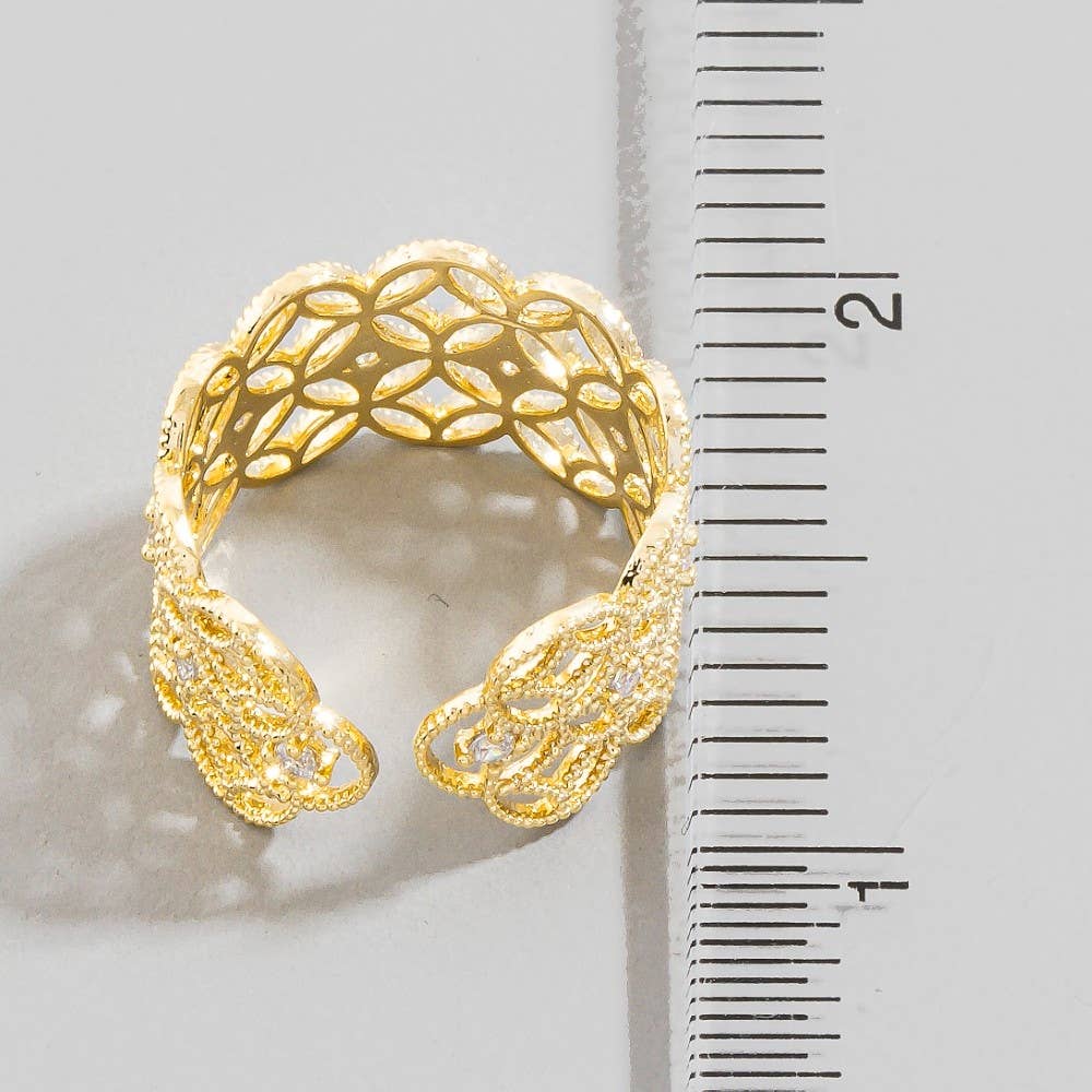 The Looks by Fame Accessories - Gold Dipped Cz Filigree Ring: G