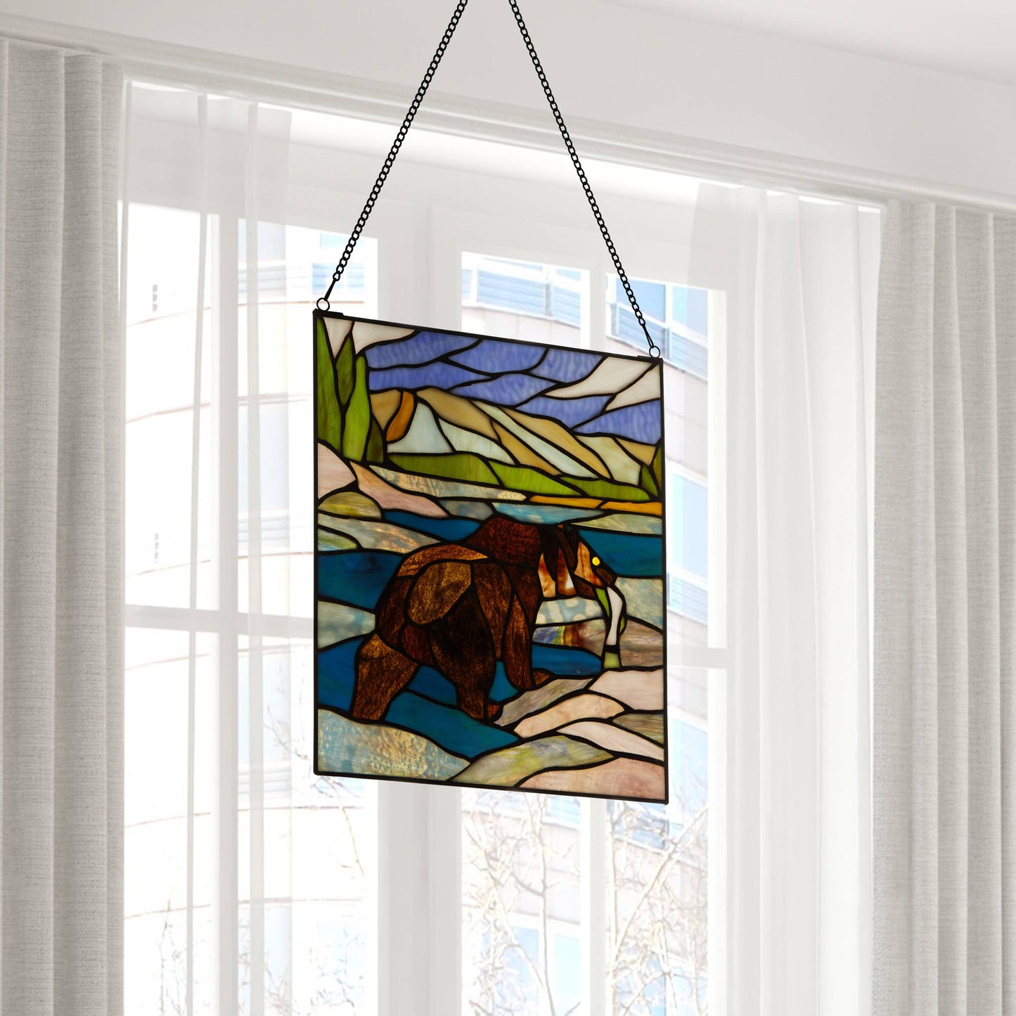 River of Goods - 14"H Brown Bear Stained Glass Window Panel