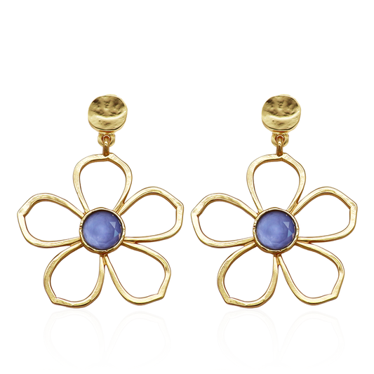 KARINE SULTAN - Bloom Drop Earrings - 24K Gold Plated: Soft Denim Blue