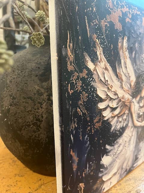 Rustic Nester - Christian home decor Canvas art print, Angel painting wall : 12x12