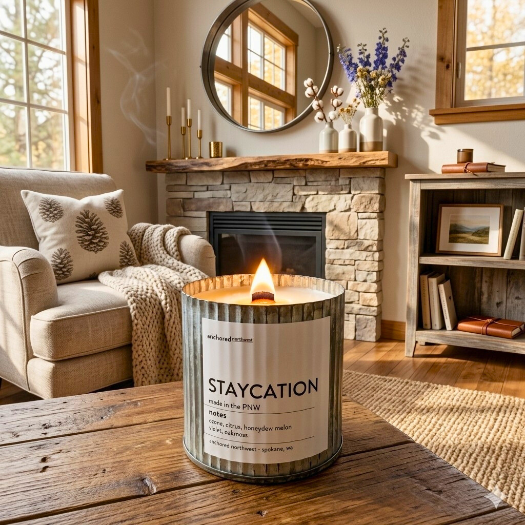 Anchored Northwest - Apple Maple Bourbon Wood Wick Candle, Rustic Farmhouse Decor: 10oz