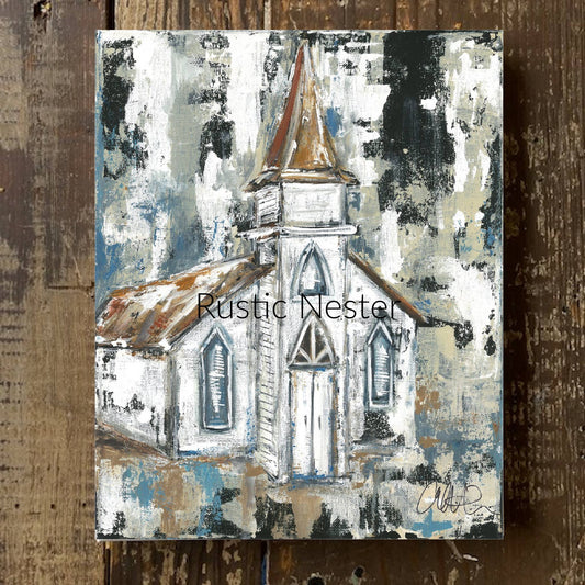Rustic Nester - Church art canvas print, Country Home Decor, Christian art: 11x14
