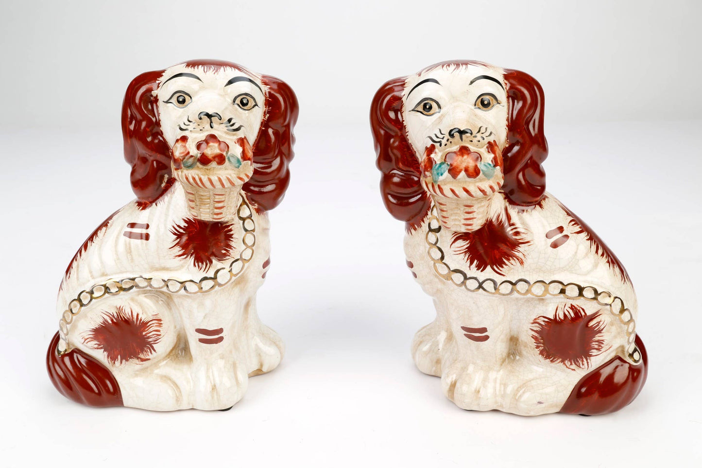 AA Importing - Staffordshire Dog Pair with Flower Baskets, Brown Finish