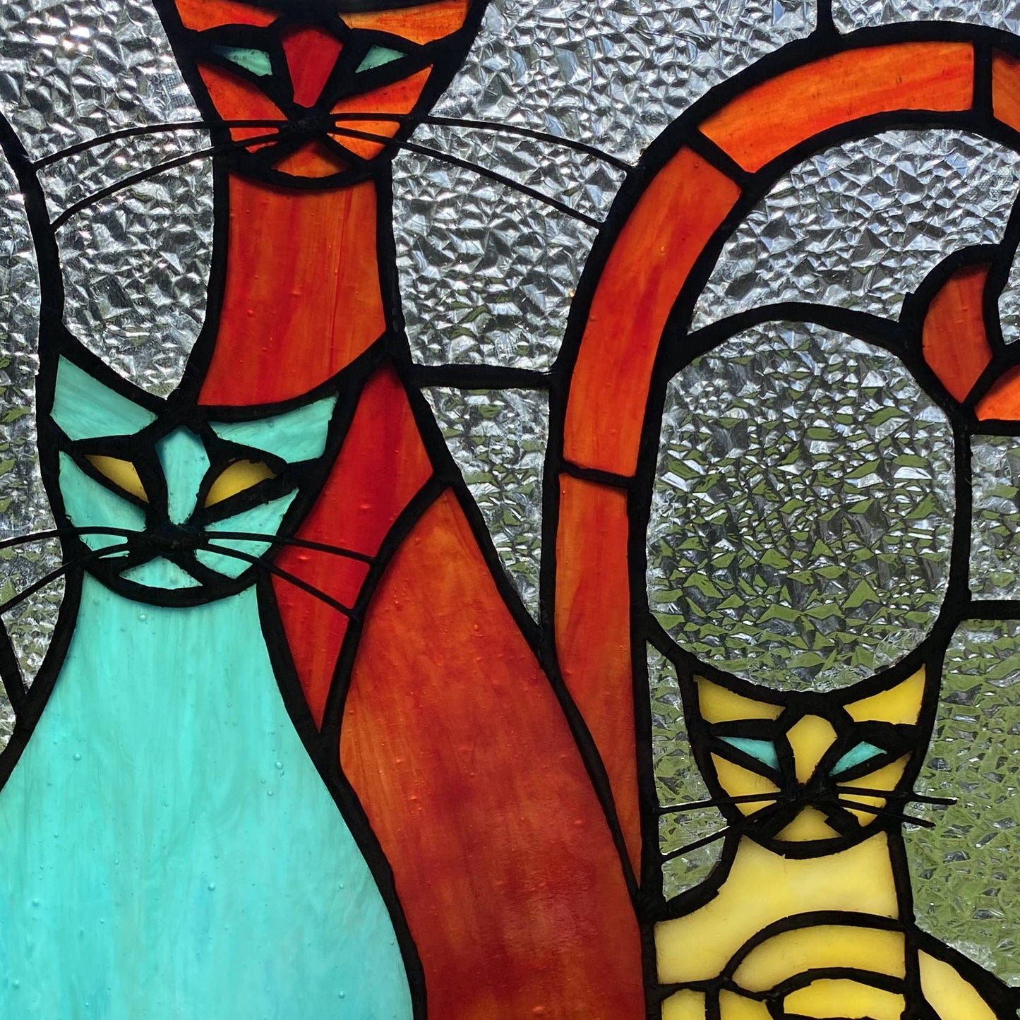 River of Goods - 14"H Coy Cats Trio Stained Glass Window Panel
