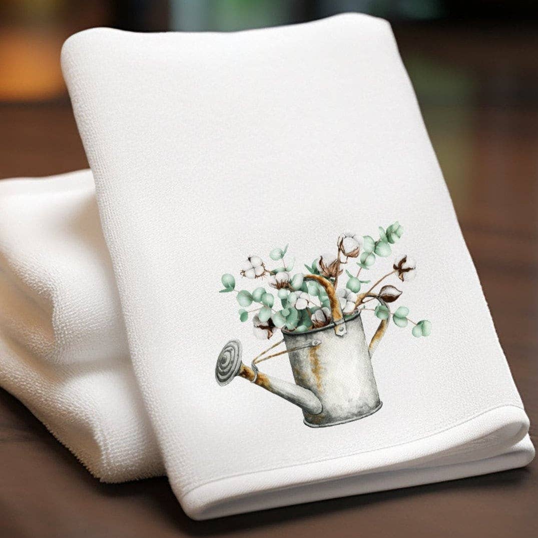 Fernville Creations - Eucalyptus & Cotton Fingertip Towels Elegant Bath Decor: Watering Can