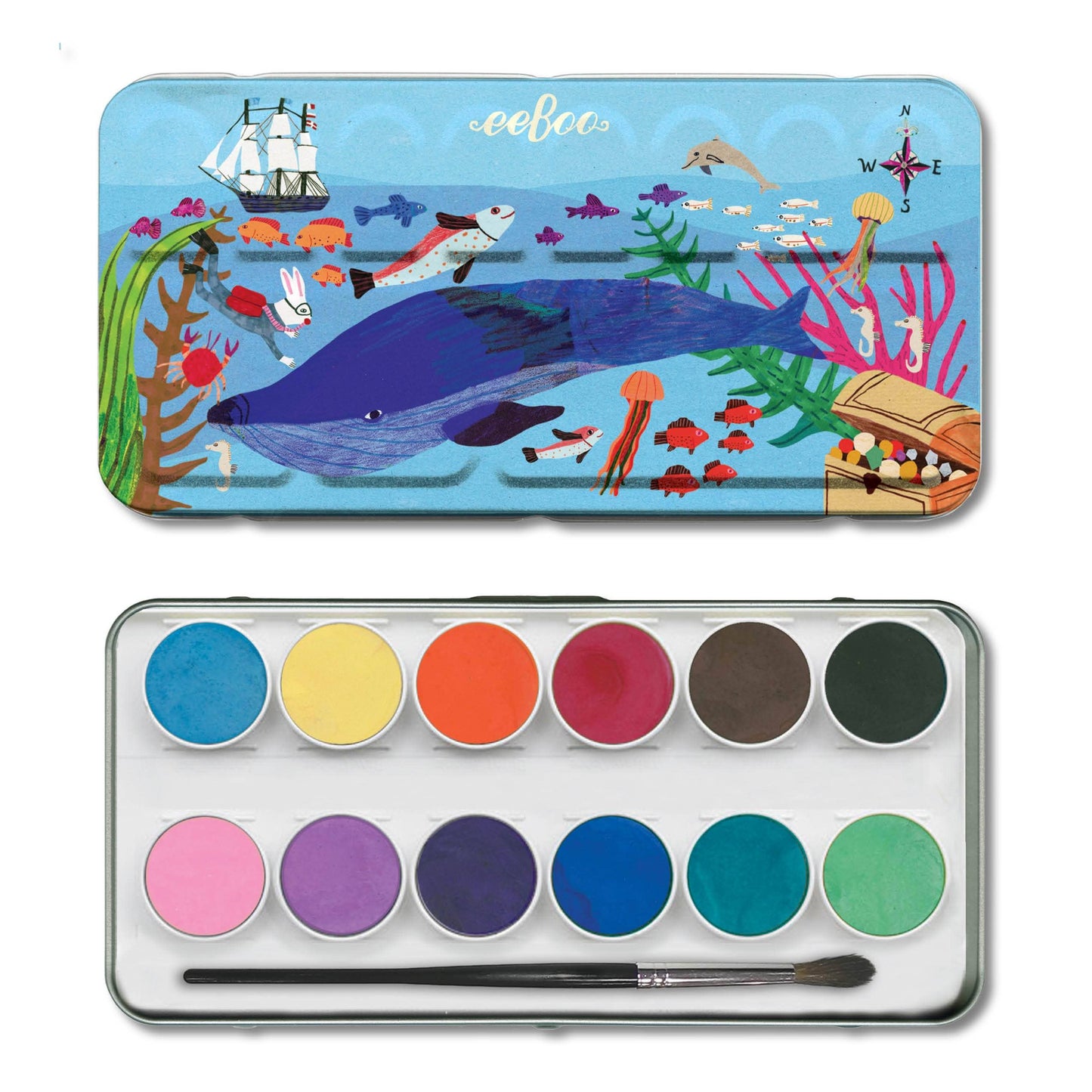 eeBoo - In The Sea 12 Watercolors Tin