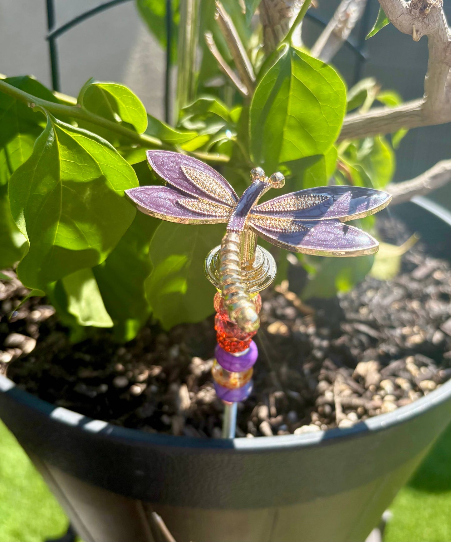 Sea of Bliss Shop - Dragonfly Garden Plant Stakes Beaded: Purple / 13 inch