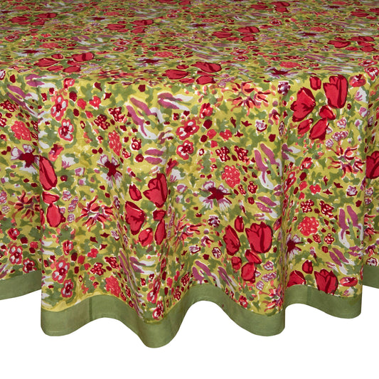 Couleur Nature - Jardin Red & Green | French Tablecloths: 70" Round