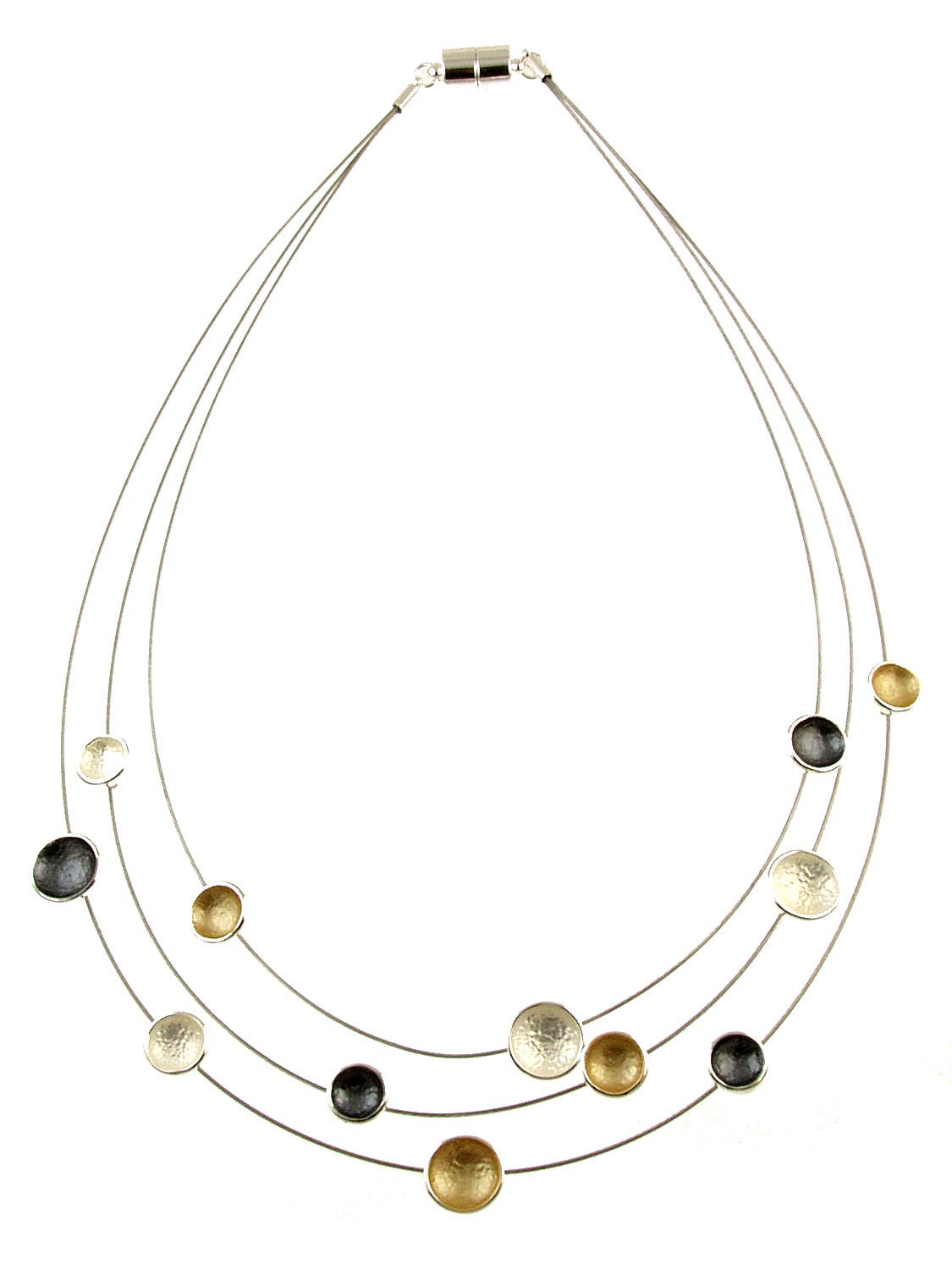 Origin Jewelry - Dot Necklace, Three Strand Necklace, Multi Tones: Grey Dot