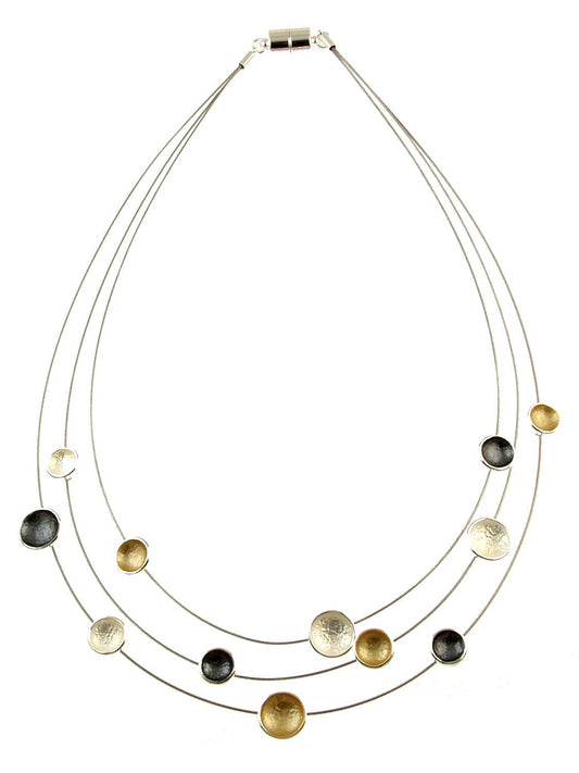 Origin Jewelry - Dot Necklace, Three Strand Necklace, Multi Tones: Grey Dot
