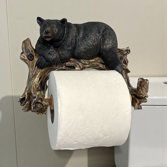 De Leon Collections - BEAR ON WOOD TOILET / PAPER HOLDER