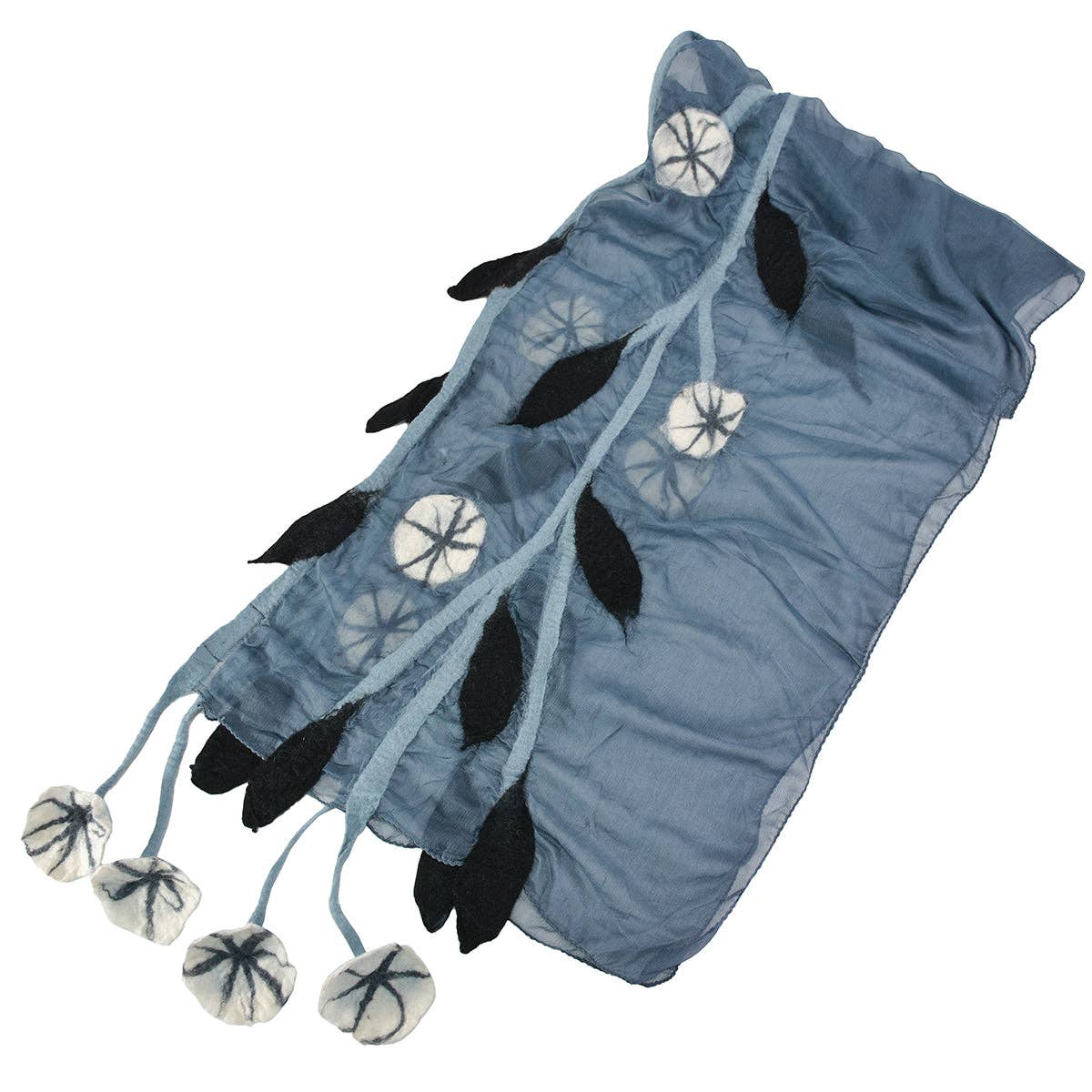 BNB Crafts Inc. - Grey Chiffon Scarves with Felted Flower Hanging