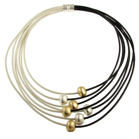 Origin Jewelry - White and black with gold accents leather necklace