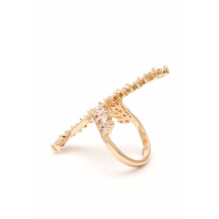 Artini Accessories - Adjustable Iconic CZ Cocktail Ring: Gold/Clear