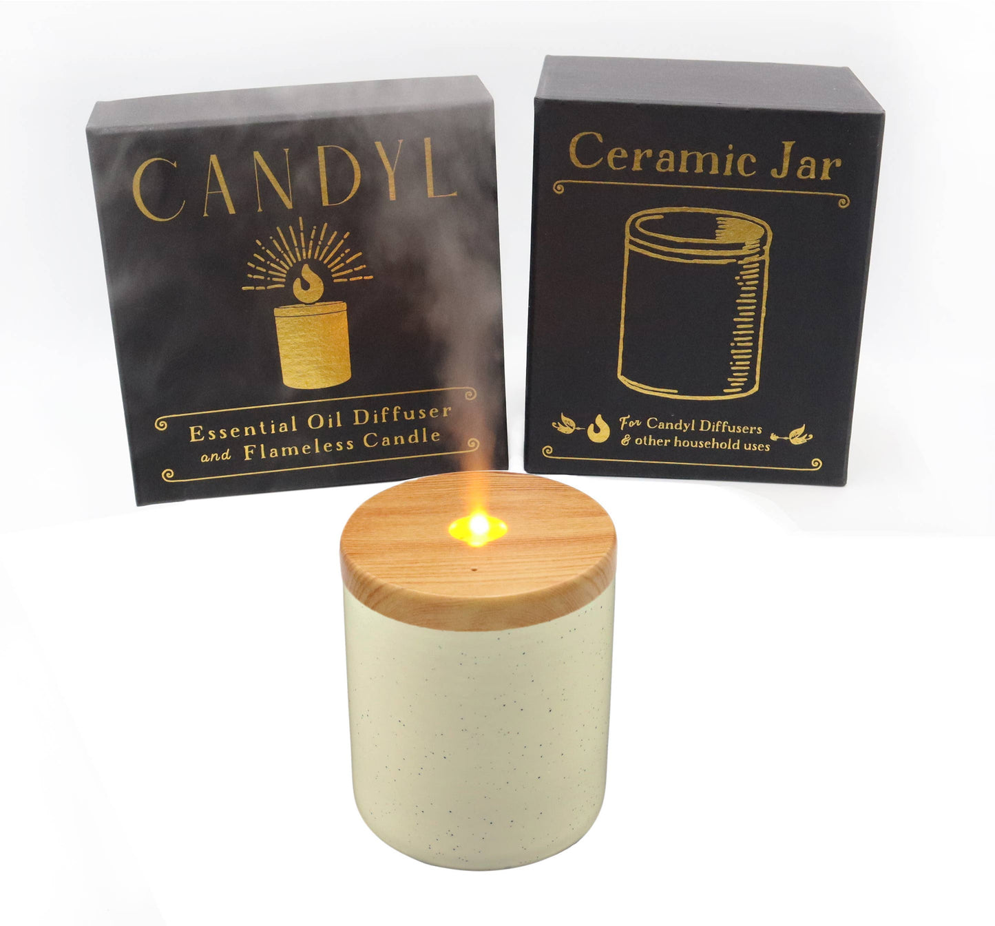 Candyl - Candyl Candle Diffuser with Rechargeable Battery: Blue-Grey Stone Jar, Light Wood Top