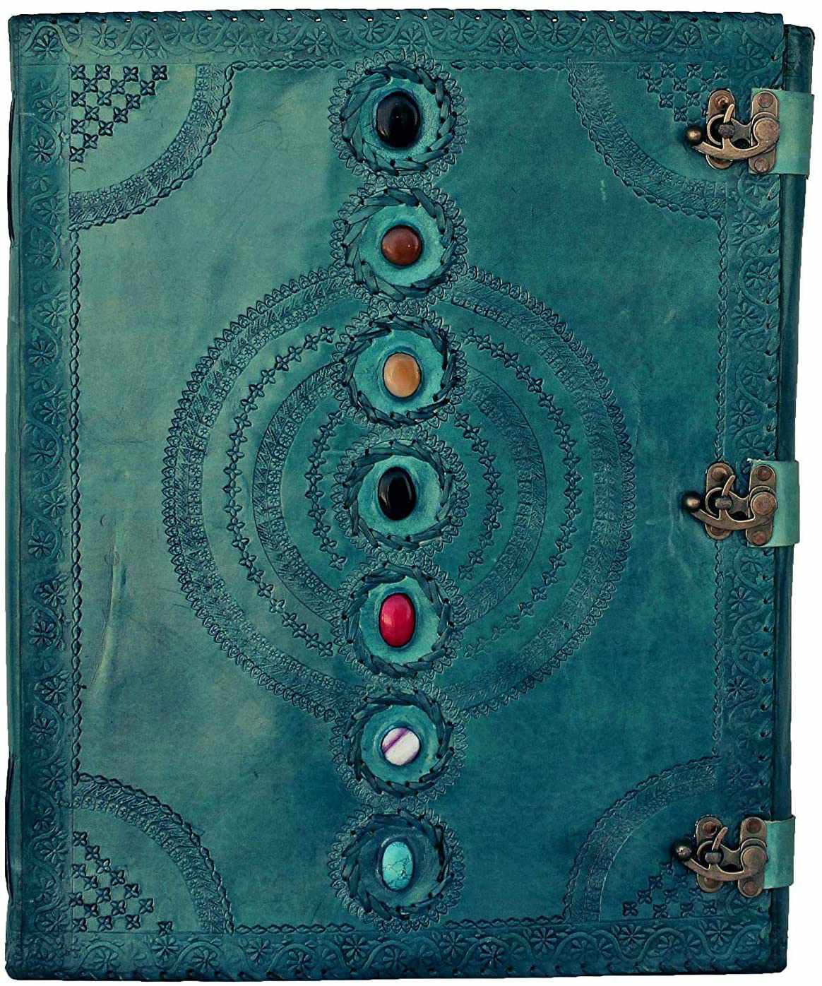 Immart Global LLC - Seven Chakra Leather Journal – Handmade Embossed Diary 13": Ocean Blue / Unlined