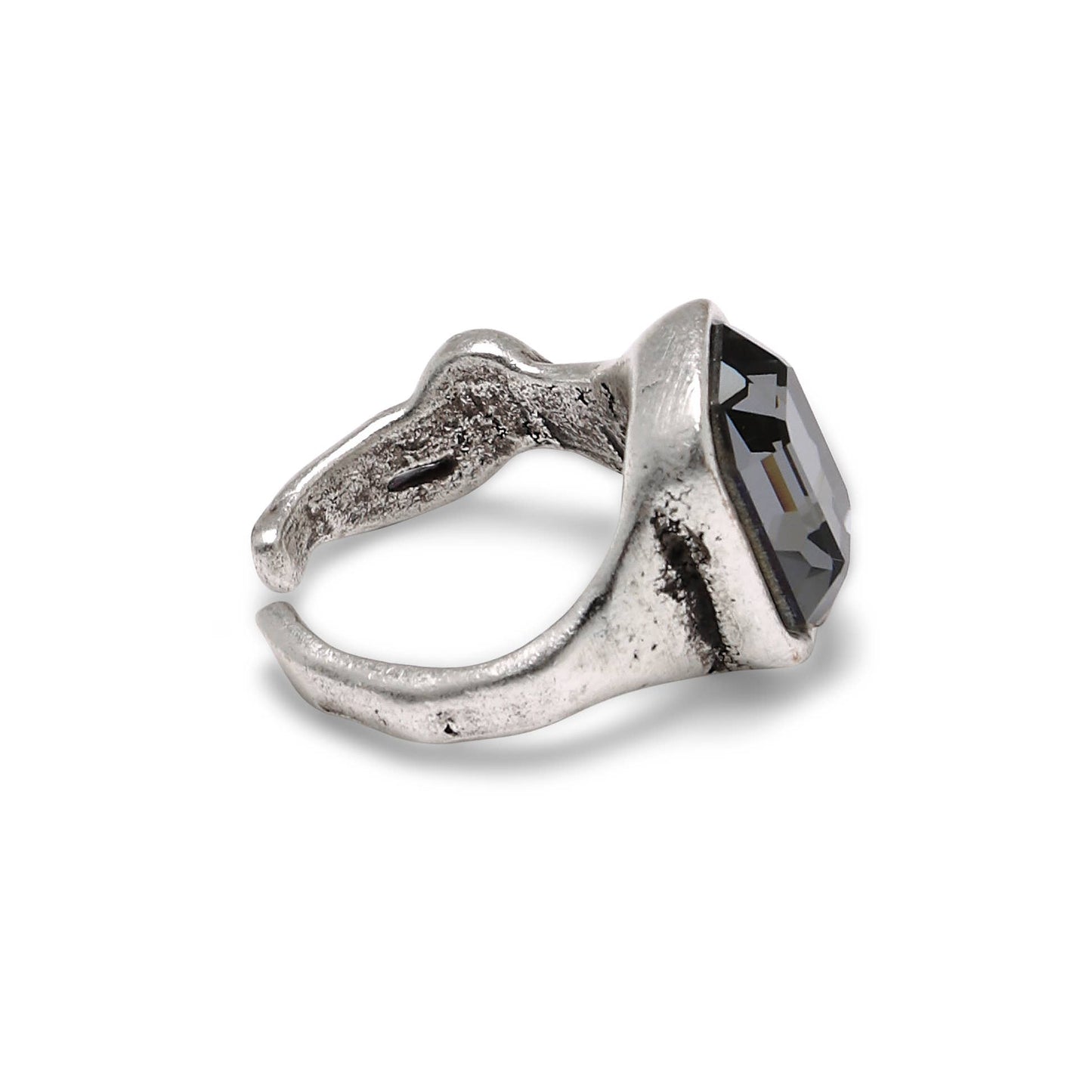 Chanour - Handmade Smoky Crystal Brass Ring - 6981